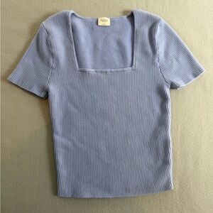Abercrombie & Fitch Ribbed Square-Neck Cropped Short Sleeve Top in Light Blue, S
